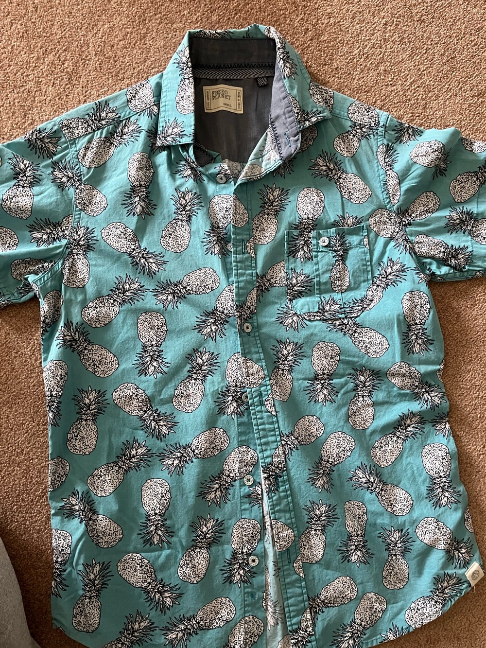 Men's Pineapple Print Short-Sleeve Button-Up Shirt - Teal